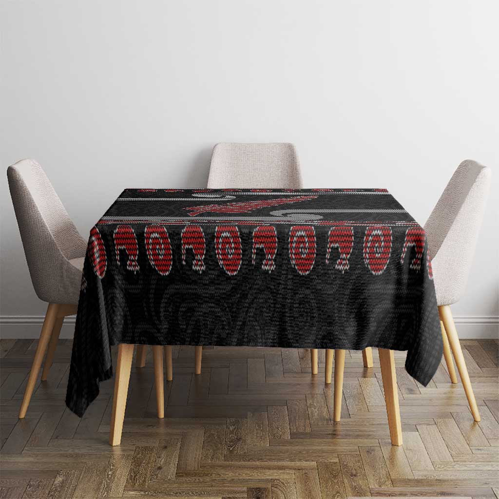New Zealand Christmas Tablecloth Meri Kirihimete Silver Fern Knit Style Red Color - Polynesian Pride