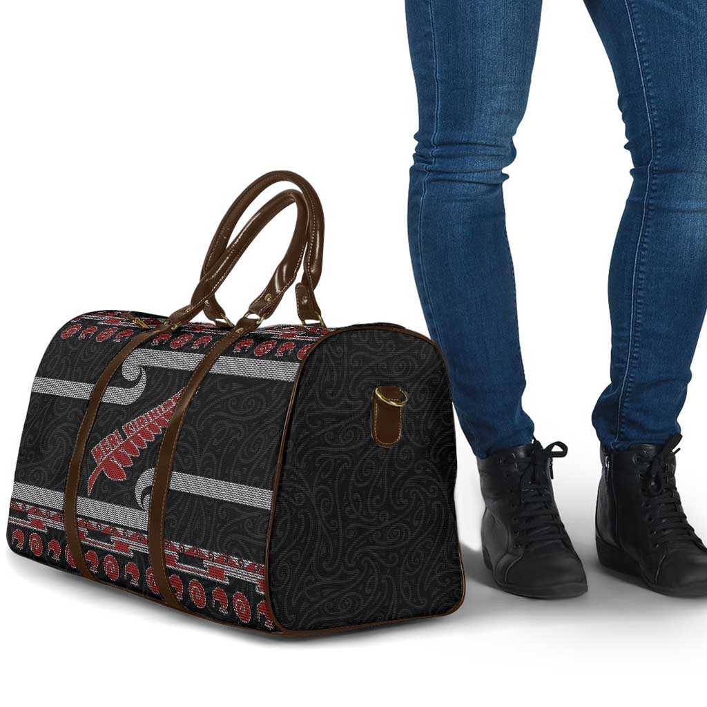 New Zealand Christmas Travel Bag Meri Kirihimete Silver Fern Knit Style Red Color - Polynesian Pride