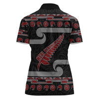 New Zealand Christmas Women Polo Shirt Meri Kirihimete Silver Fern Knit Style Red Color - Polynesian Pride