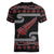 New Zealand Christmas Women V-Neck T-Shirt Meri Kirihimete Silver Fern Knit Style Red Color - Polynesian Pride
