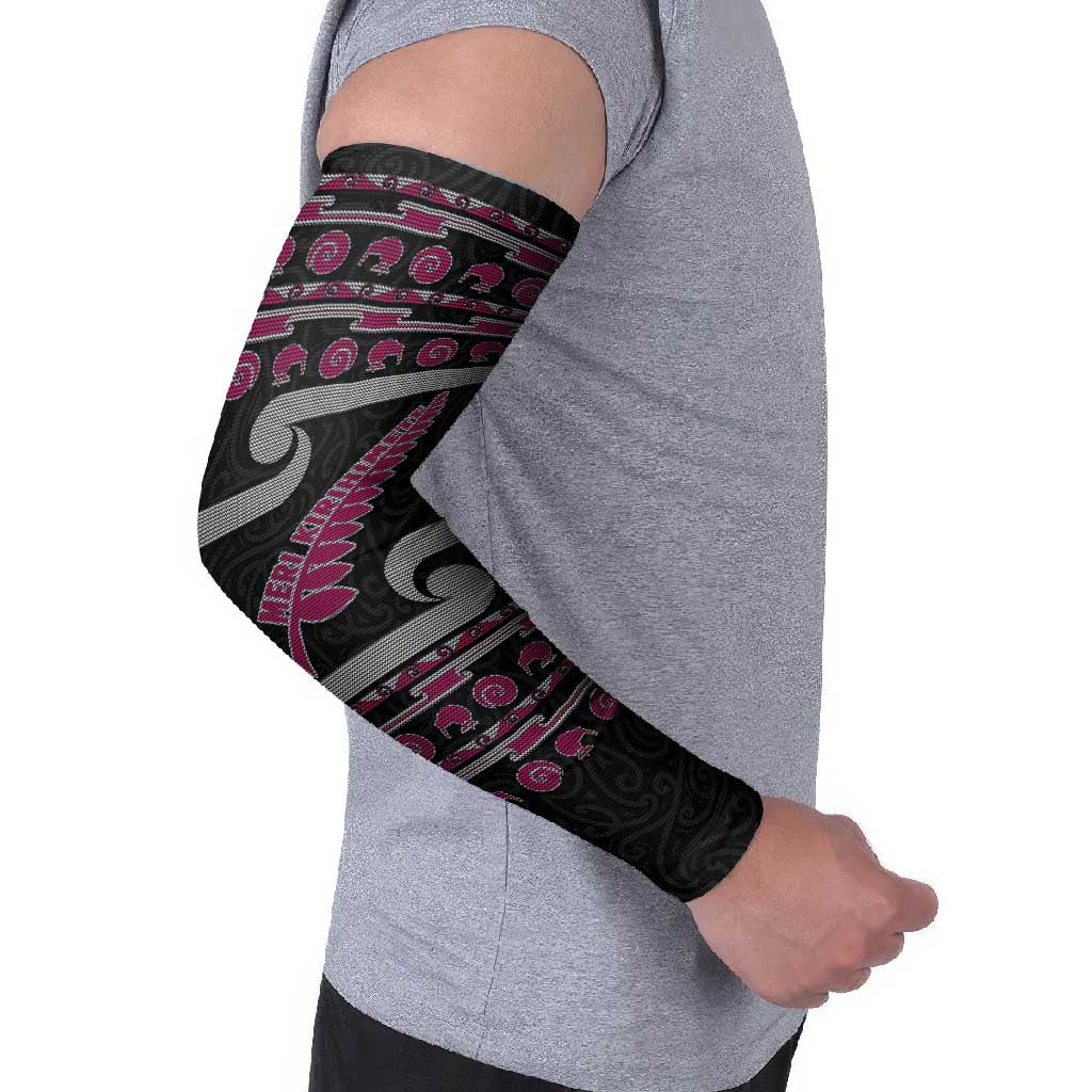 New Zealand Christmas Arm Sleeves Meri Kirihimete Silver Fern Knit Style Pink Color - Polynesian Pride