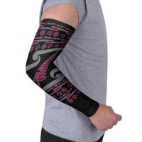 New Zealand Christmas Arm Sleeves Meri Kirihimete Silver Fern Knit Style Pink Color - Polynesian Pride