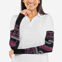 New Zealand Christmas Arm Sleeves Meri Kirihimete Silver Fern Knit Style Pink Color - Polynesian Pride