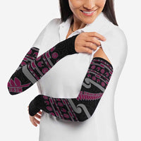 New Zealand Christmas Arm Sleeves Meri Kirihimete Silver Fern Knit Style Pink Color - Polynesian Pride