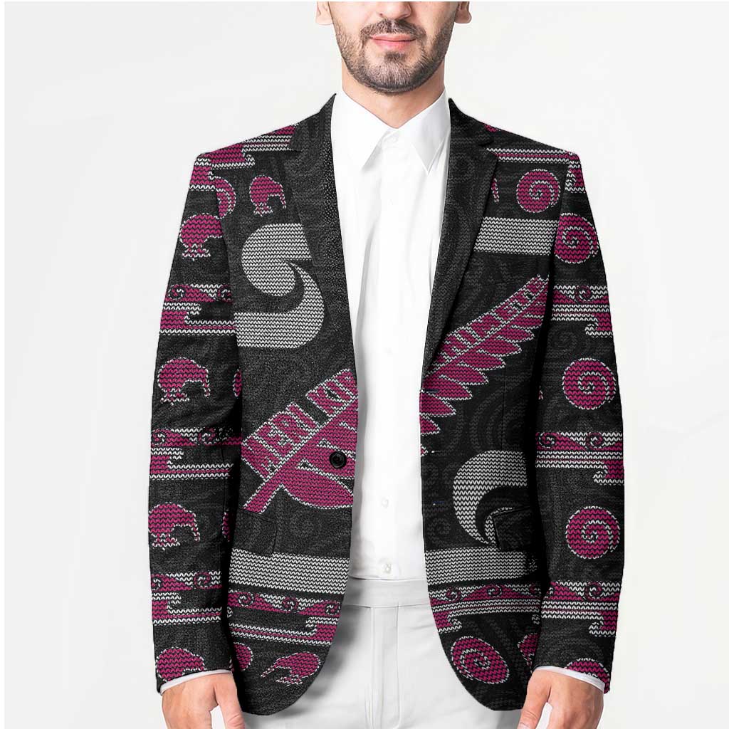 New Zealand Christmas Blazer Meri Kirihimete Silver Fern Knit Style Pink Color - Polynesian Pride