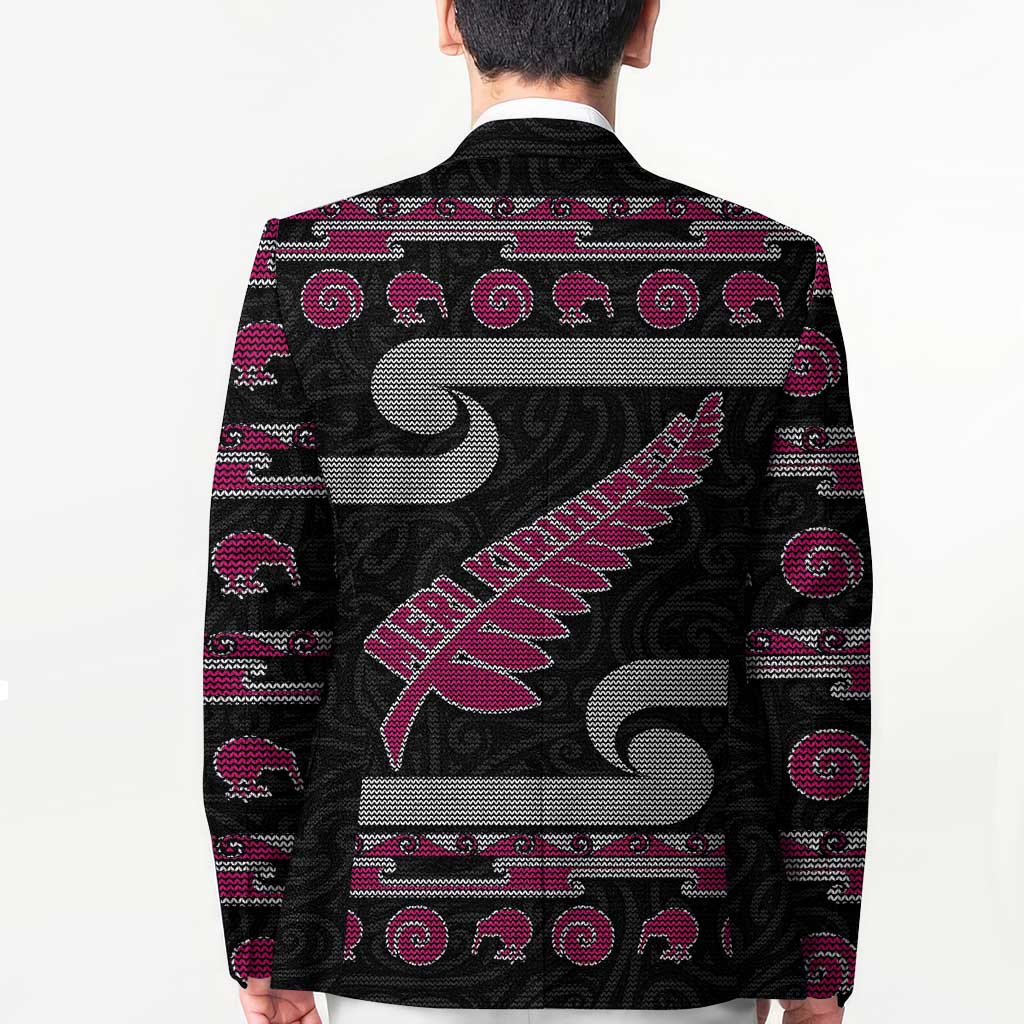 New Zealand Christmas Blazer Meri Kirihimete Silver Fern Knit Style Pink Color - Polynesian Pride