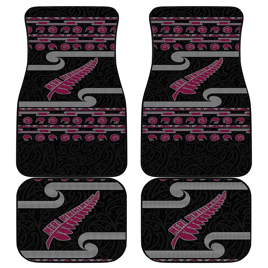 New Zealand Christmas Car Mats Meri Kirihimete Silver Fern Knit Style Pink Color - Polynesian Pride