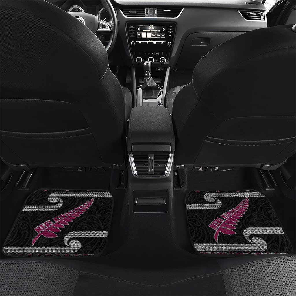 New Zealand Christmas Car Mats Meri Kirihimete Silver Fern Knit Style Pink Color - Polynesian Pride