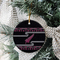 New Zealand Christmas Ceramic Ornament Meri Kirihimete Silver Fern Knit Style Pink Color - Polynesian Pride