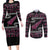 New Zealand Christmas Couples Matching Long Sleeve Bodycon Dress and Long Sleeve Button Shirt Meri Kirihimete Silver Fern Knit Style Pink Color - Polynesian Pride