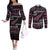 New Zealand Christmas Couples Matching Off The Shoulder Long Sleeve Dress and Long Sleeve Button Shirt Meri Kirihimete Silver Fern Knit Style Pink Color - Polynesian Pride