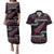 New Zealand Christmas Couples Matching Puletasi and Hawaiian Shirt Meri Kirihimete Silver Fern Knit Style Pink Color - Polynesian Pride