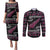 New Zealand Christmas Couples Matching Puletasi and Long Sleeve Button Shirt Meri Kirihimete Silver Fern Knit Style Pink Color - Polynesian Pride