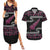New Zealand Christmas Couples Matching Summer Maxi Dress and Hawaiian Shirt Meri Kirihimete Silver Fern Knit Style Pink Color - Polynesian Pride