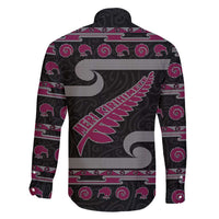 New Zealand Christmas Family Matching Puletasi and Hawaiian Shirt Meri Kirihimete Silver Fern Knit Style Pink Color - Polynesian Pride