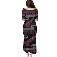 New Zealand Christmas Family Matching Puletasi and Hawaiian Shirt Meri Kirihimete Silver Fern Knit Style Pink Color - Polynesian Pride