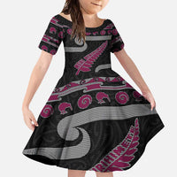 New Zealand Christmas Family Matching Short Sleeve Bodycon Dress and Hawaiian Shirt Meri Kirihimete Silver Fern Knit Style Pink Color - Polynesian Pride