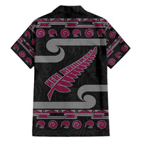 New Zealand Christmas Family Matching Short Sleeve Bodycon Dress and Hawaiian Shirt Meri Kirihimete Silver Fern Knit Style Pink Color - Polynesian Pride