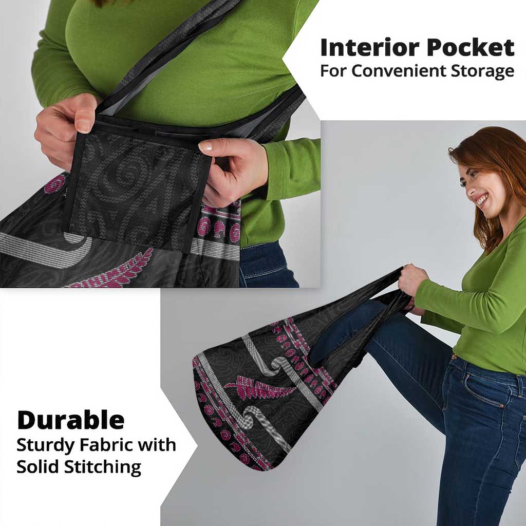 New Zealand Christmas Grocery Bag Meri Kirihimete Silver Fern Knit Style Pink Color - Polynesian Pride