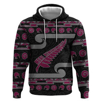 New Zealand Christmas Hoodie Meri Kirihimete Silver Fern Knit Style Pink Color - Polynesian Pride
