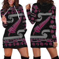 New Zealand Christmas Hoodie Dress Meri Kirihimete Silver Fern Knit Style Pink Color - Polynesian Pride