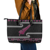 New Zealand Christmas Leather Tote Bag Meri Kirihimete Silver Fern Knit Style Pink Color - Polynesian Pride