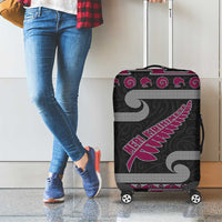 New Zealand Christmas Luggage Cover Meri Kirihimete Silver Fern Knit Style Pink Color - Polynesian Pride
