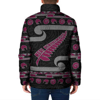 New Zealand Christmas Padded Jacket Meri Kirihimete Silver Fern Knit Style Pink Color - Polynesian Pride
