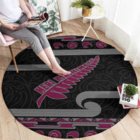 New Zealand Christmas Round Carpet Meri Kirihimete Silver Fern Knit Style Pink Color - Polynesian Pride