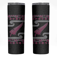 New Zealand Christmas Skinny Tumbler Meri Kirihimete Silver Fern Knit Style Pink Color - Polynesian Pride