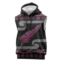 New Zealand Christmas Sleeveless Hoodie Meri Kirihimete Silver Fern Knit Style Pink Color - Polynesian Pride