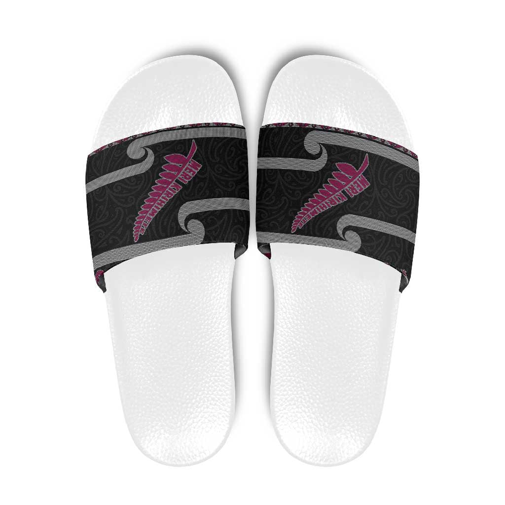 New Zealand Christmas Slide Sandals Meri Kirihimete Silver Fern Knit Style Pink Color - Polynesian Pride