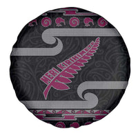 New Zealand Christmas Spare Tire Cover Meri Kirihimete Silver Fern Knit Style Pink Color - Polynesian Pride