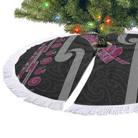 New Zealand Christmas Tree Skirt Meri Kirihimete Silver Fern Knit Style Pink Color - Polynesian Pride