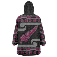 New Zealand Christmas Wearable Blanket Hoodie Meri Kirihimete Silver Fern Knit Style Pink Color - Polynesian Pride