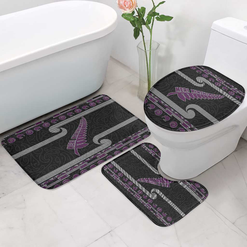 New Zealand Christmas Bathroom Set Meri Kirihimete Silver Fern Knit Style Purple Color - Polynesian Pride