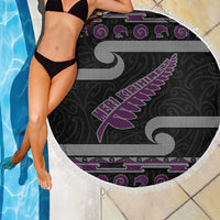 New Zealand Christmas Beach Blanket Meri Kirihimete Silver Fern Knit Style Purple Color - Polynesian Pride