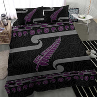 New Zealand Christmas Bedding Set Meri Kirihimete Silver Fern Knit Style Purple Color - Polynesian Pride
