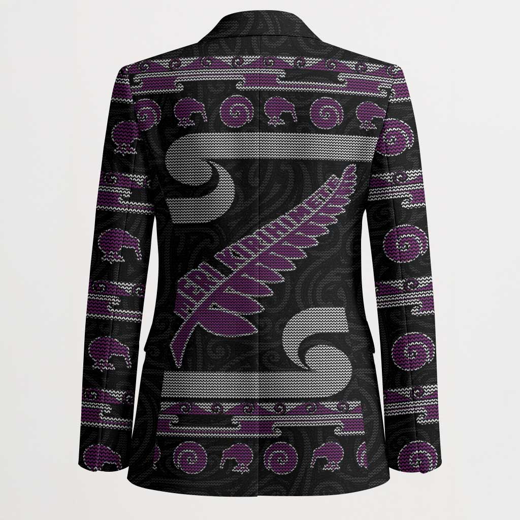 New Zealand Christmas Blazer Meri Kirihimete Silver Fern Knit Style Purple Color - Polynesian Pride