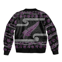New Zealand Christmas Bomber Jacket Meri Kirihimete Silver Fern Knit Style Purple Color - Polynesian Pride