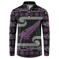 New Zealand Christmas Button Sweatshirt Meri Kirihimete Silver Fern Knit Style Purple Color - Polynesian Pride