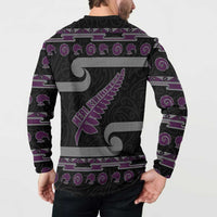 New Zealand Christmas Button Sweatshirt Meri Kirihimete Silver Fern Knit Style Purple Color - Polynesian Pride