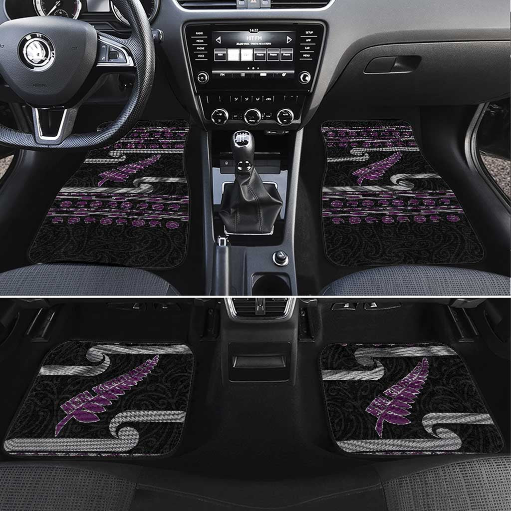 New Zealand Christmas Car Mats Meri Kirihimete Silver Fern Knit Style Purple Color - Polynesian Pride