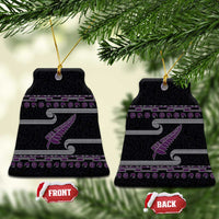 New Zealand Christmas Ceramic Ornament Meri Kirihimete Silver Fern Knit Style Purple Color - Polynesian Pride