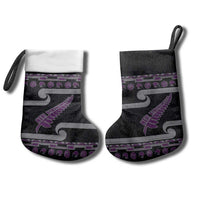 New Zealand Christmas Stocking Meri Kirihimete Silver Fern Knit Style Purple Color - Polynesian Pride
