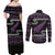New Zealand Christmas Couples Matching Off Shoulder Maxi Dress and Long Sleeve Button Shirt Meri Kirihimete Silver Fern Knit Style Purple Color - Polynesian Pride