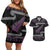 New Zealand Christmas Couples Matching Off Shoulder Short Dress and Hawaiian Shirt Meri Kirihimete Silver Fern Knit Style Purple Color - Polynesian Pride