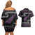 New Zealand Christmas Couples Matching Off Shoulder Short Dress and Hawaiian Shirt Meri Kirihimete Silver Fern Knit Style Purple Color - Polynesian Pride