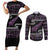 New Zealand Christmas Couples Matching Short Sleeve Bodycon Dress and Long Sleeve Button Shirt Meri Kirihimete Silver Fern Knit Style Purple Color - Polynesian Pride