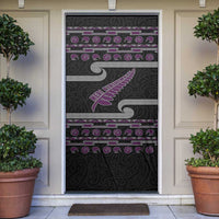 New Zealand Christmas Door Cover Meri Kirihimete Silver Fern Knit Style Purple Color - Polynesian Pride